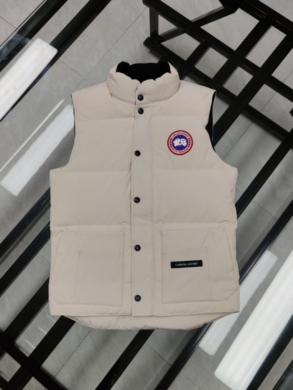 Canada Goose Cream Sleeveless Puffer Vest with Patch
